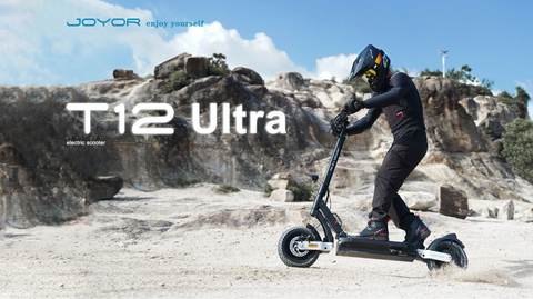 Joyor T12 Ultra dual-motor electric scooter with 12-inch tires on city street
