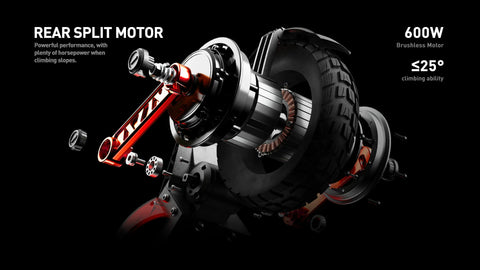 JOYOR S5-Z scooter rear wheel hub motor and drive assembly close view